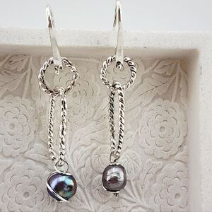 SWEETWATER PEARL HANDMADE EARRINGS DANGLIN STYLE STERLING SILVER
